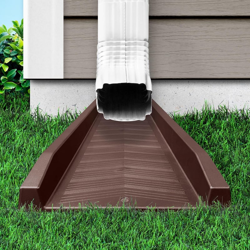 MasterMark Splash Block, Decorative Gutter Downspout Extensions, Splashguard, Foundation Water Diverter, Rain Gutter Guard, Plastic 24” Brown (4 Pack) - Image 2